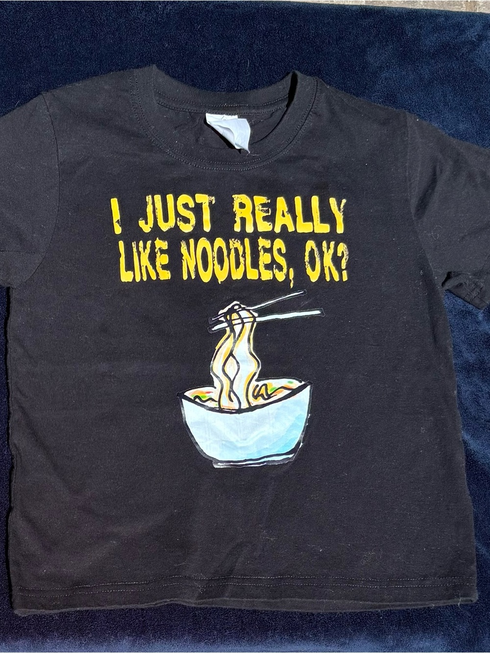 Black Graphic Tee "I Just Really Like Noodles, Ok?" - Size 7-8 - New No Tags - Picture 4 of 6